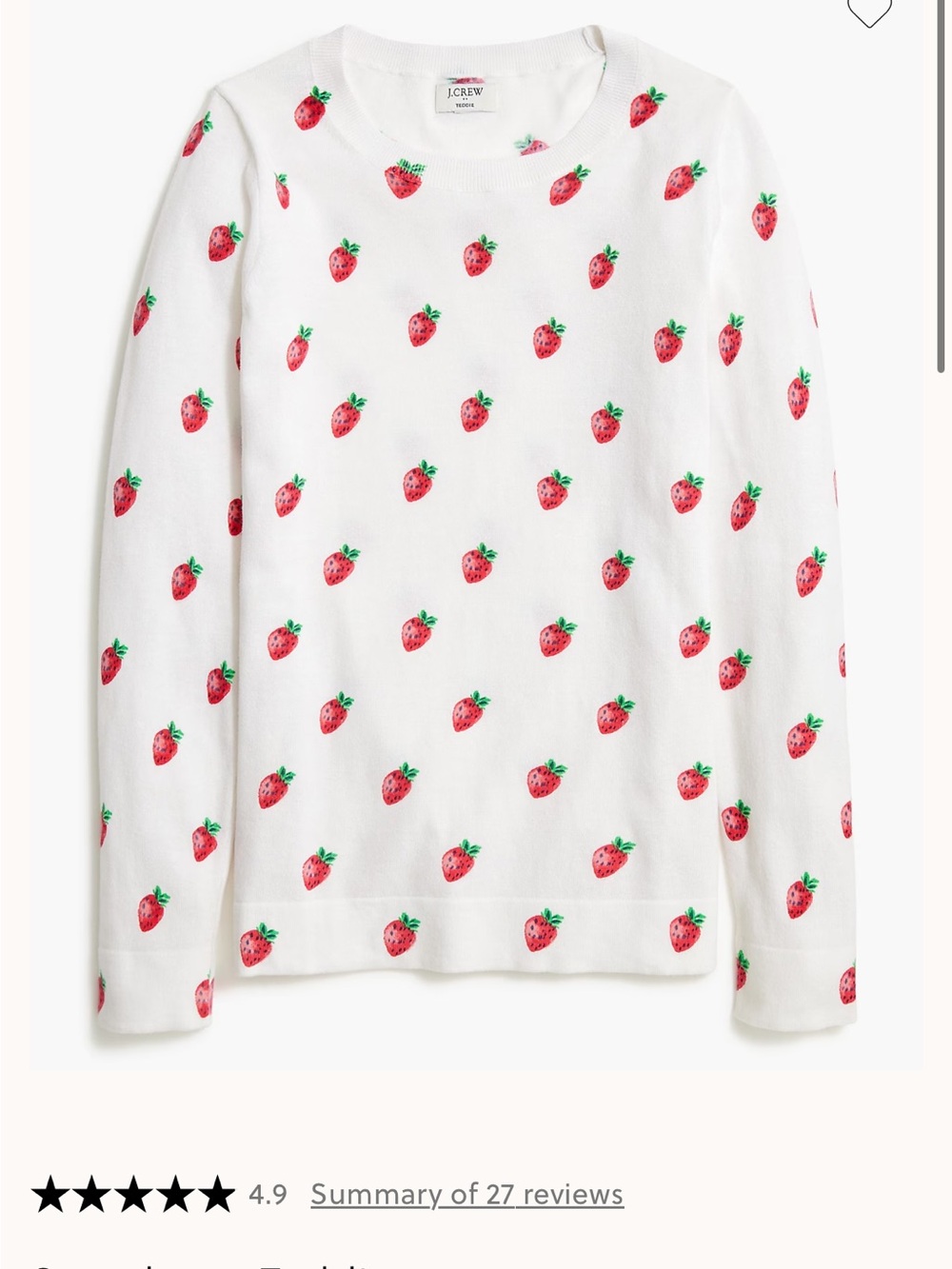J. Crew White Strawberry Teddie Sweater